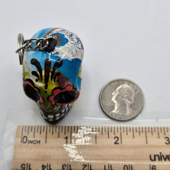 VTG Painted Skull Keychain Accessory Dia De Muertos SugarSkull Gift Abstract Art - Picture 12 of 14